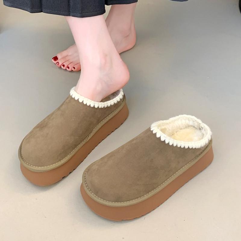 

Модные туфли-мюли Женские балетки Платформенные тапочки Меховая обувь Замшевые Новые 2025 Зимние Короткий плюш Слингбэк Кроссовки Уютные шлепанцы Zapatos 40 хаки