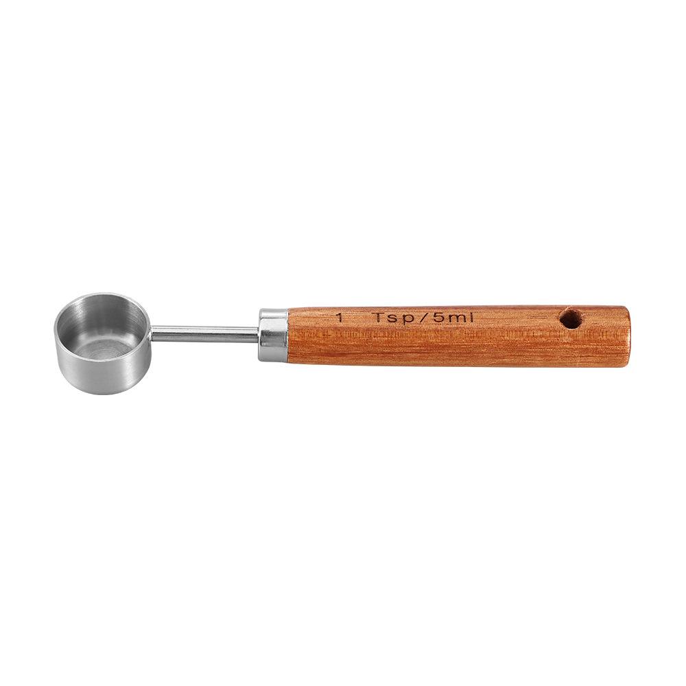 8-Piece Stainless Steel Measuring Cup & Spoon Set with Titanium Gold & Wooden Handles