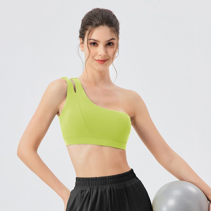 Export One Shoulder Vest Yoga Bra Quick-Drying Shockproof Running Fitness Bra Nude Feel Elastic Sports Underwear Top Women