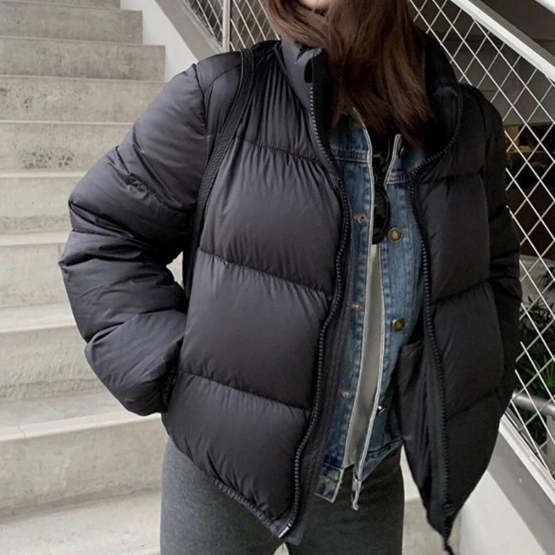 White Duck Down Jacket Women's Short European Version Coffee Color Loose Stand-up Collar Thickened High Waist Bread Jacket Cold Protection