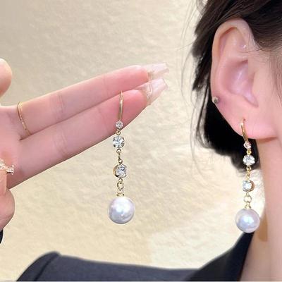 Orecchini pendenti lunghi con perle finte e cristalli per donna, dichiarazione, dolce, geometrica, brincos, gioielli da festa, orecchini da ragazza