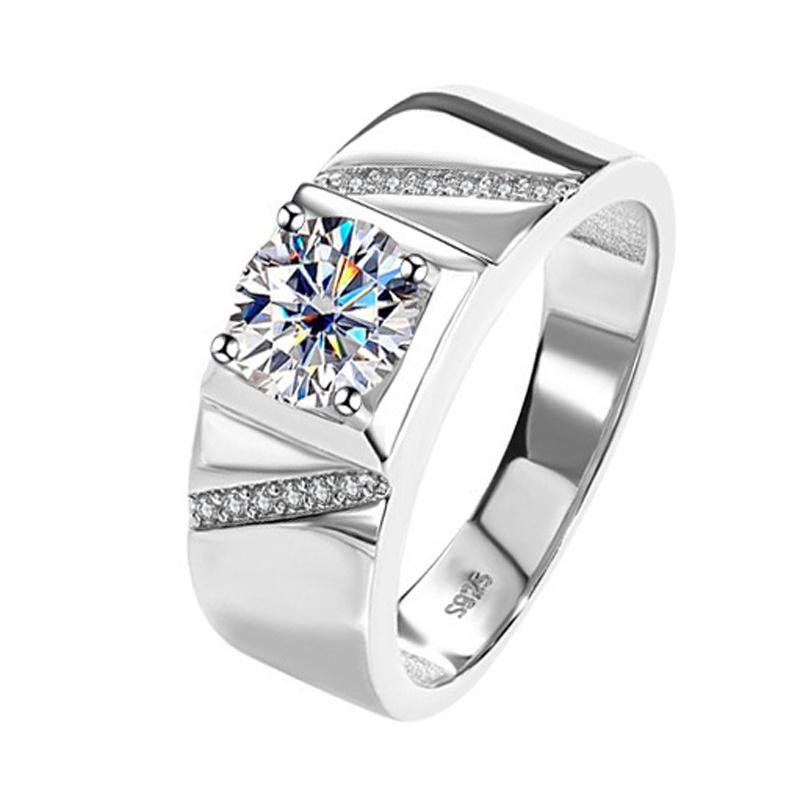 Sparkling 1CT Lab Diamond VVS1 D Moissanite Men Ring Luxury  Copper Engagement Wedding Rings Man's Fine Jewelry