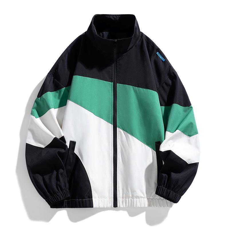 2026 Men's Spring/Autumn Loose Color Block Workwear Jacket - Trendy Casual Outerwear for Couples and Cycling.