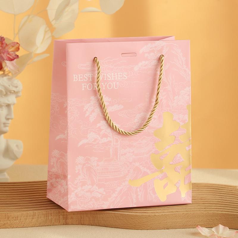 Chinese Style Creative Wedding Candy Gift Bags - Handheld Candy Handbags Small розовый