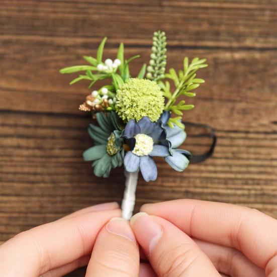 Artificial Wedding Corsage And Boutonniere Set Silk Flower Wrist Corsage And Lapel Pin for Bridal Party Business Opening Ceremony Guest Flower