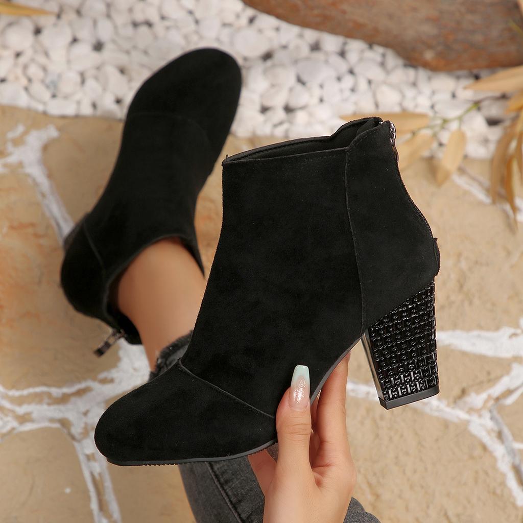 Fashion 2025 New Women Ankle Boots Outdoor Mid-heel Side Zipper Shoes Women Trendy Autumn Winter Shoes Chunky High Heels Boots Female
