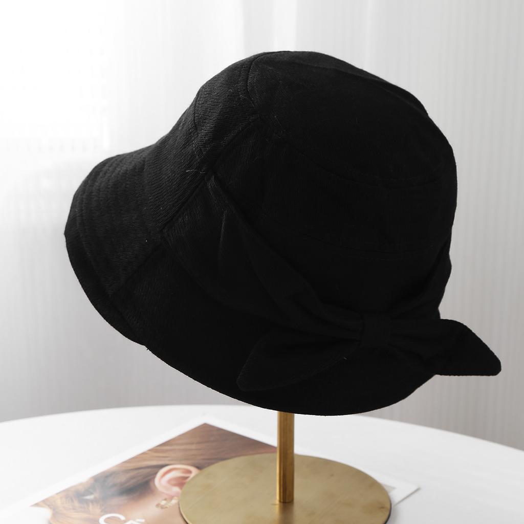 Autumn new upturned edge bucket hat women's rear bow decorative sunshade basin hat versatile casual fashion hat tide