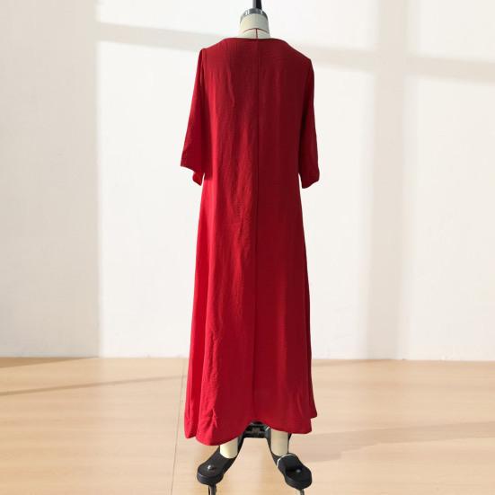 Loose Maxi Dress for Women,  3/4 Sleeve Button Up V Neck Casual Long Dress, Summer Flowy Beach Sundress