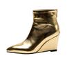 Winter Women Pointed Toe Booties Gold Silver Ankle Boots Footwear Platform High Heels Zip Wedges Shoes Woman Bota Feminina Botte