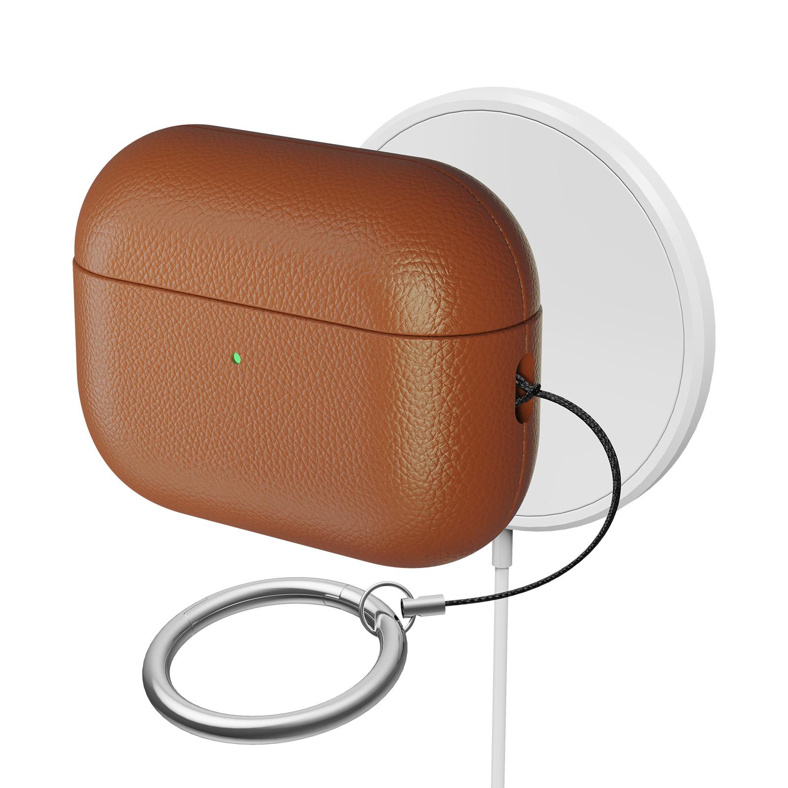 

Кожаный чехол Eary для AirPods Pro 3, совместимый с беспроводной зарядкой, обеспечивает надежную защиту от падений и имеет брелок. коричневый