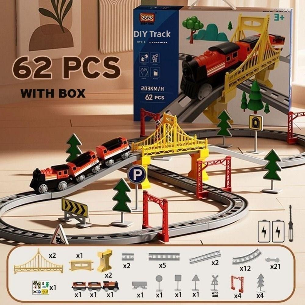 with Box Train Toys Set Plastic Kids Electricity Track Rail Car Toys