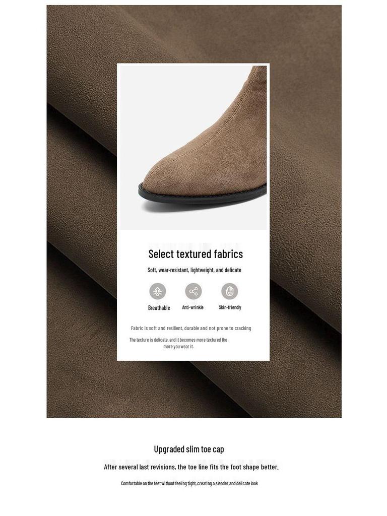 Women's 2025 French Retro Pointed Toe Mid-Calf Boots - Autumn/Winter Soft Suede Leather, Chunky Heel, Non-Slip