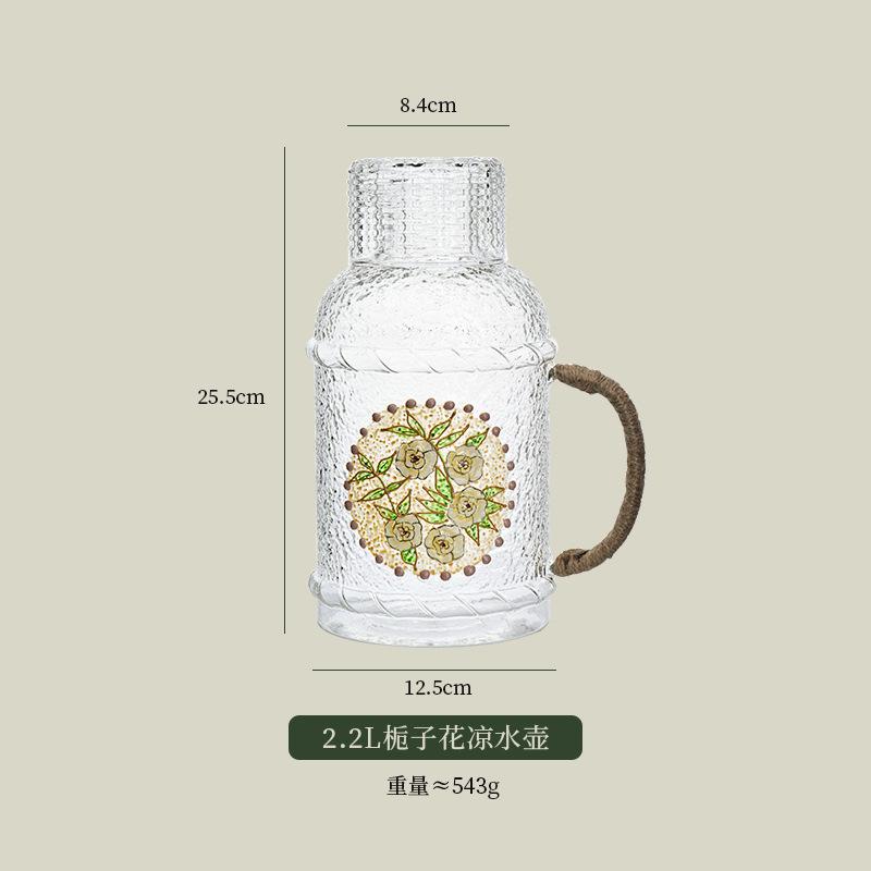Japanese Style High Temperature Resistant Hammered Glass Water Jug Large Capacity Handle Pitcher with Cups Set