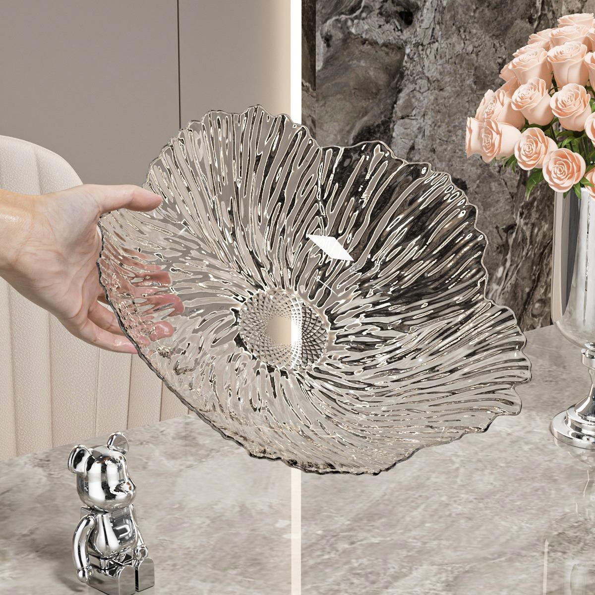 Light luxury new high-footed fruit plate household living room snack plate petal fruit plate coffee table dried fruit candy plate