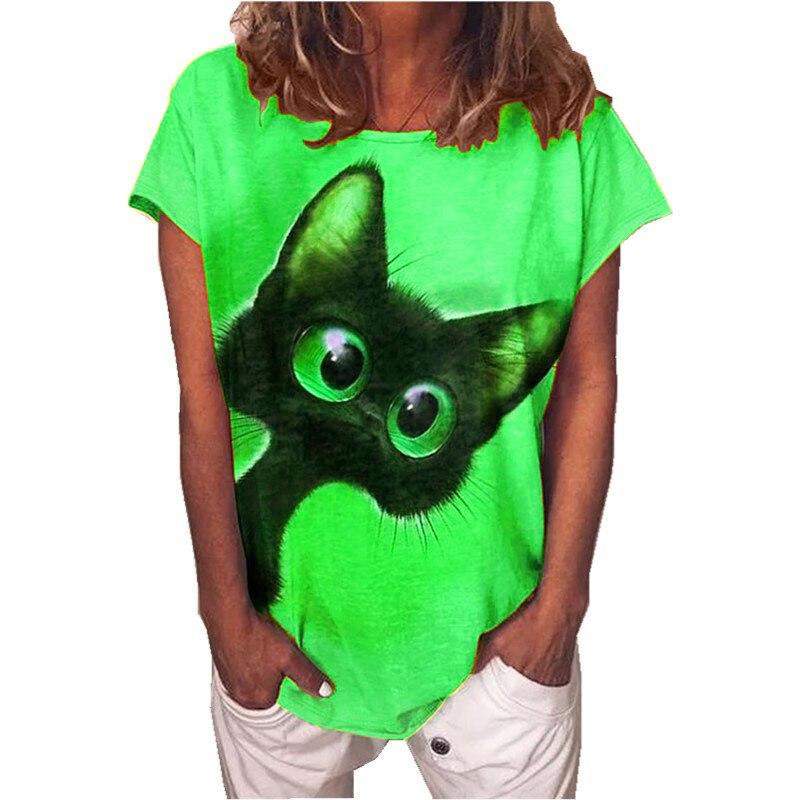 Summer Cat 3D Print T-Shirts Women's Casual Round-Neck Short Sleeve T Shirt Harajuku Tees Y2k Tops Female Streetwear Clothing