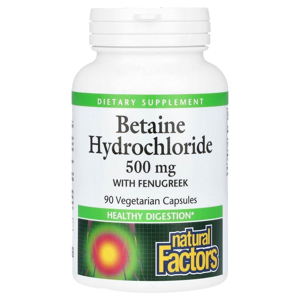 

Betaine Hydrochloride with Fenugreek 500mg Vegetarian Capsules, 90 Count