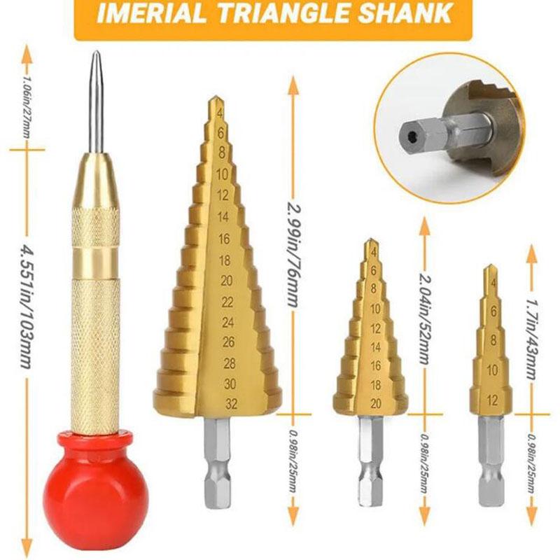 26ks Dřevoobráběcí stupňovitý vrták Tříbodová zápustná hmoždinka do dřeva Srážení hran Vrták Sada polohovačů středového razníku Nástroj na otvírání otvorů