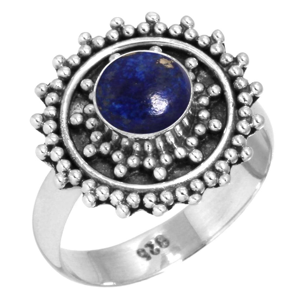 925 Sterling Silver Ring Women Gemstone Handmade Jewelry Anniversary Gift Blue Green Purple Copper Turquoise Pearl Lapis Mother Of Pearl Boho