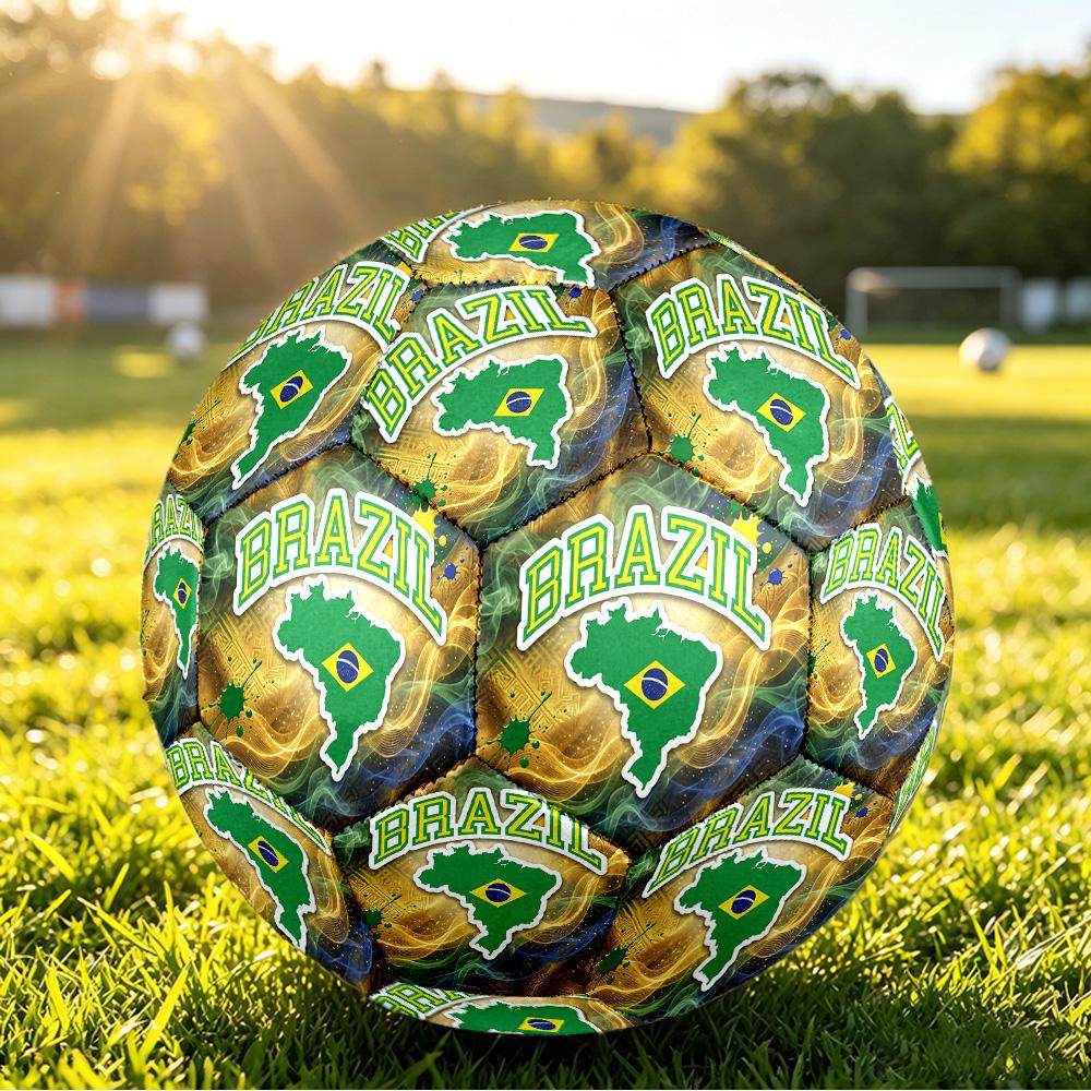 Brazil Football Printed Size 5 Soccer Ball Wear Resistant Standard Adult Training Football Fan Gift for Indoor Outdoor Match Sports
