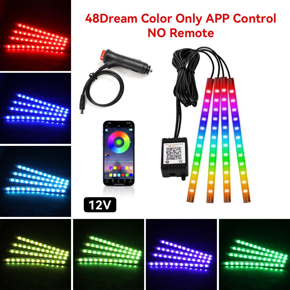 Neon 36 48 72 LED Car Interior Ambient Foot Light with USB Wireless Remote Music App Control Auto RGB Atmosphere Decorative Lamp