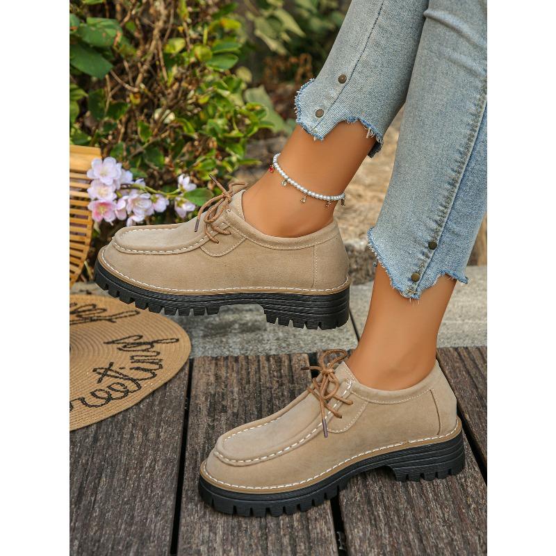 Lace-up Platform Loafers Women's New 2025 Autumn Vintage Muffin Plus-size Low-top Shoes