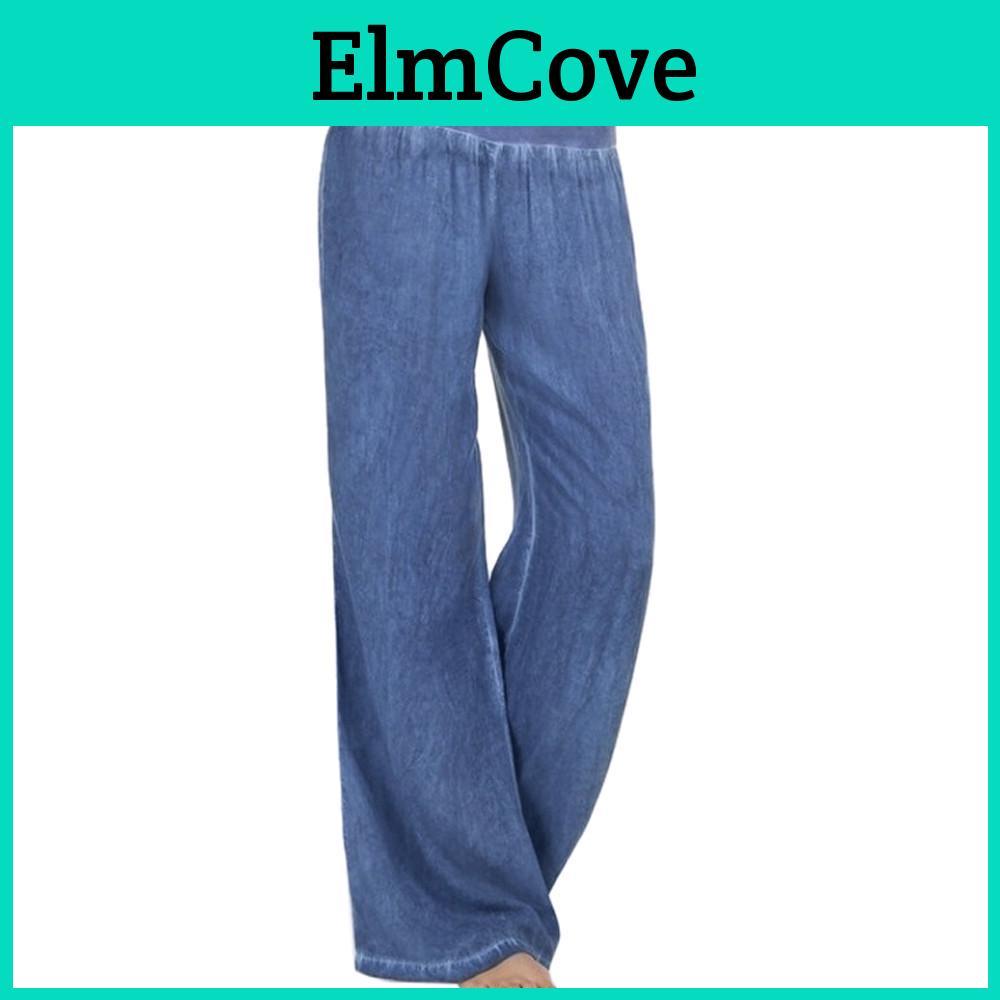 Waist Projectorwomen Elasticity Casual High Denim Wide Leg Palazzo Pants Jeans Trousers