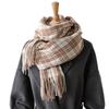 Cachecol Lenço Quente e Frio de Imitação de Caxemira Moda Outono e Inverno High-End Xadrez Elegante Versátil Cachecol com Franjas