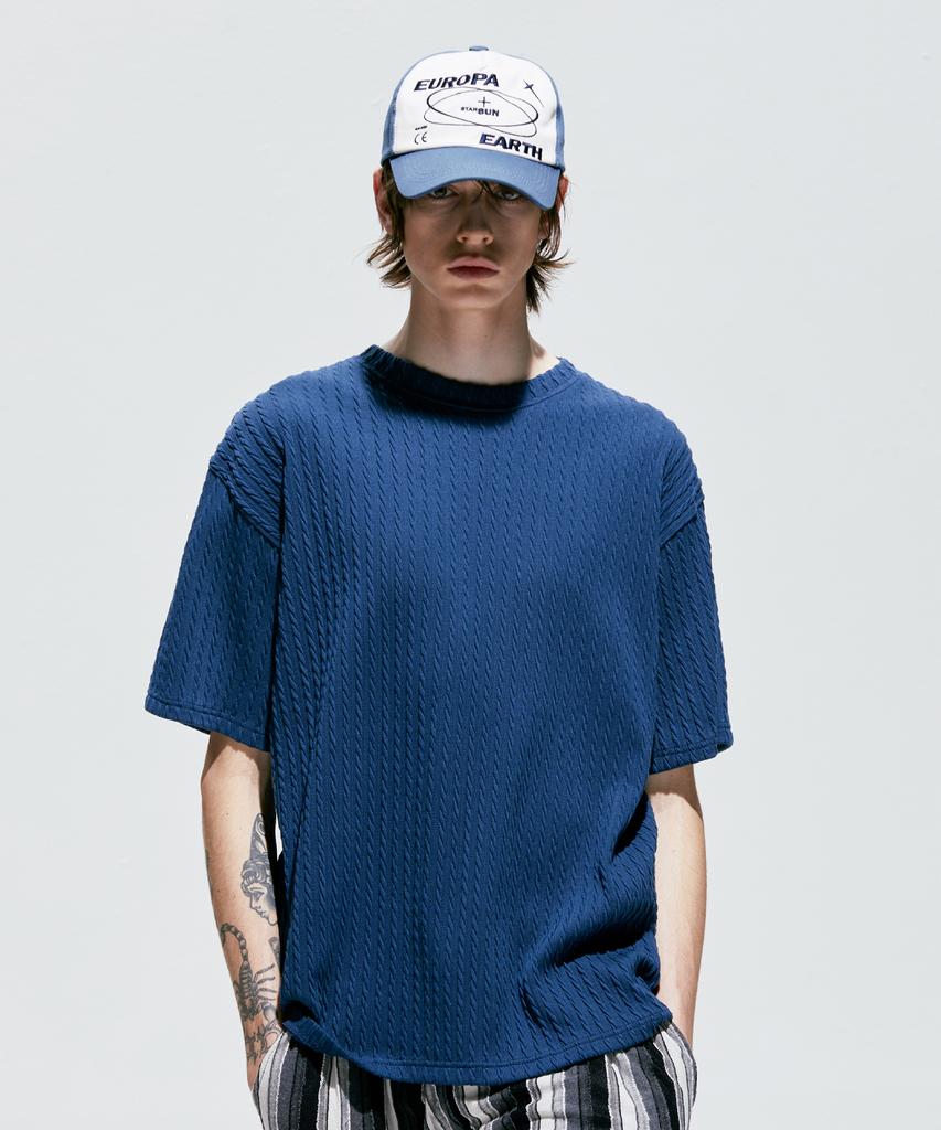 SSY Jacquard Knit Short Sleeve T-Shirt Blue