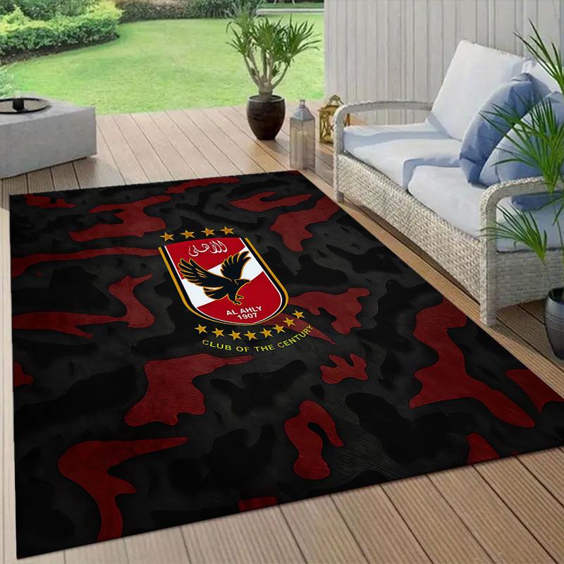 Al Ahly Sporting Club2 Flannel Pattern Square Carpet,Area Rug,Carpet Rug for Living Room Bedroom Sofa Playroom Decor,Non-slip Floor Mat