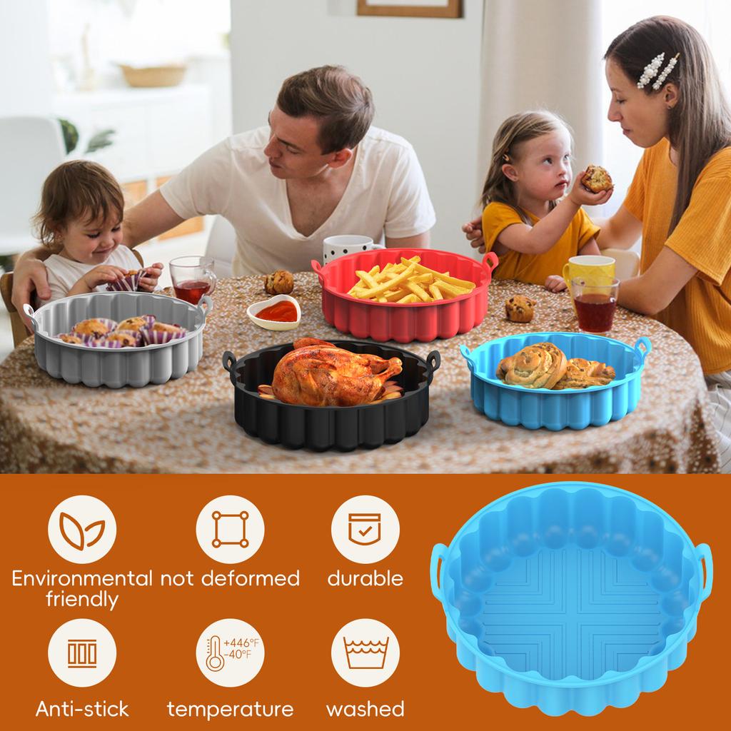 Air Fryer Silicone Round Air Fryer Silicone Pot Reusable Silicone Kitchen Air Fryer Liners Food Safe Non Stick Basket Accessorie