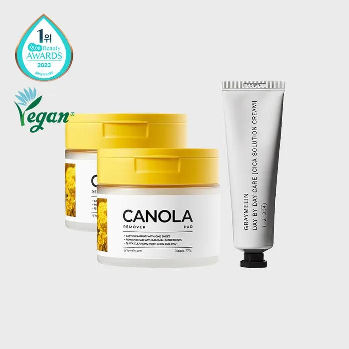 [Soothing] Set that soothes the more you remove (2 packs of Canola Cleansing Remover Pads 70 sheets + Cica Solution Cream 50ml)