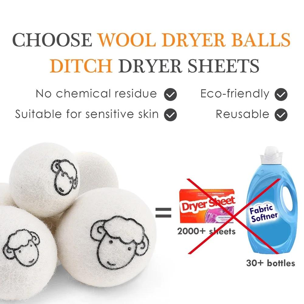 6Pcs Reusable Wool Dryer Balls Clothes Softener Laundry Fleece Dryer Ball Kit Home Clothes Dryer Washing Machine 34567Cm