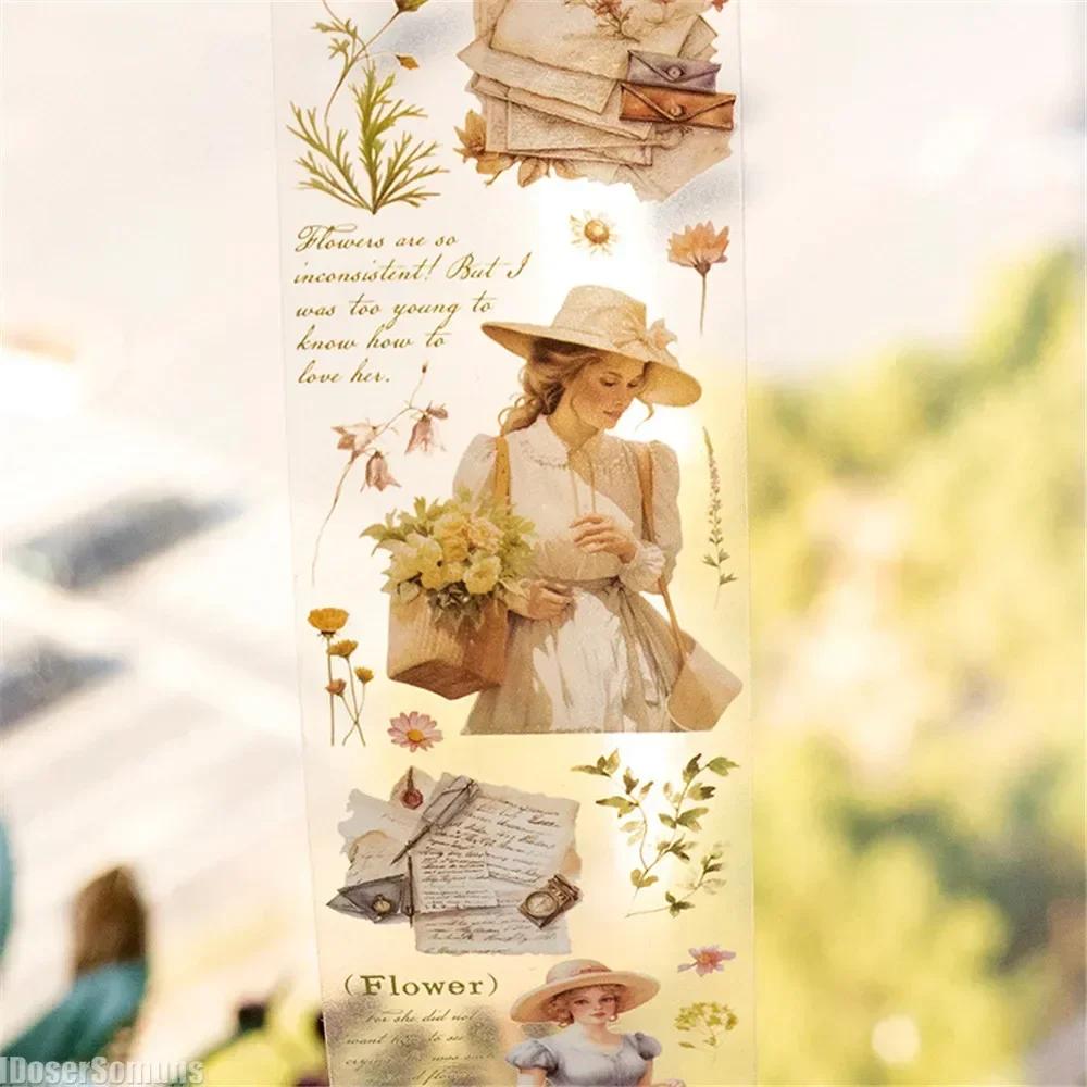 5cm*2m Creative Flower PET Tape For Collage Junk Journal Scrapbooking Diy Diary Album Material Masking Tape Stickers