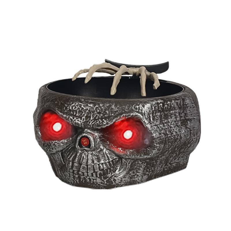 

Halloween Candy Dishes Skeleton with LED Eye and Sound Electric Fruit Bowl Ornament Decorations for Outdoor Parties серый