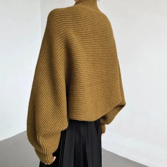 Women Knitted Cardigan Shawl Loose Bat Sleeves Solid Color Knitting Coat Short Style Shawl Coat Autumn Winter Wear