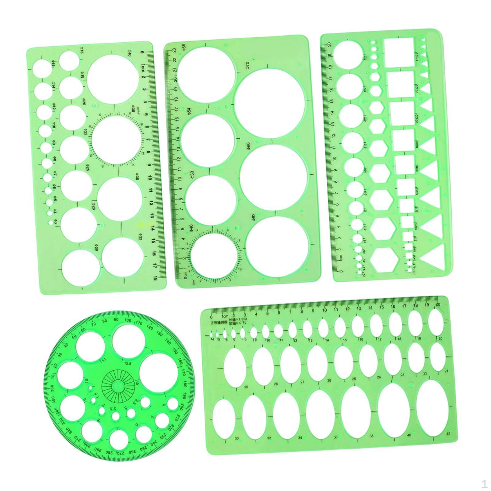 5 Pieces Geometric Drawings Templates Supplies Practical Lightweight Measuring Ruler Stencils for
