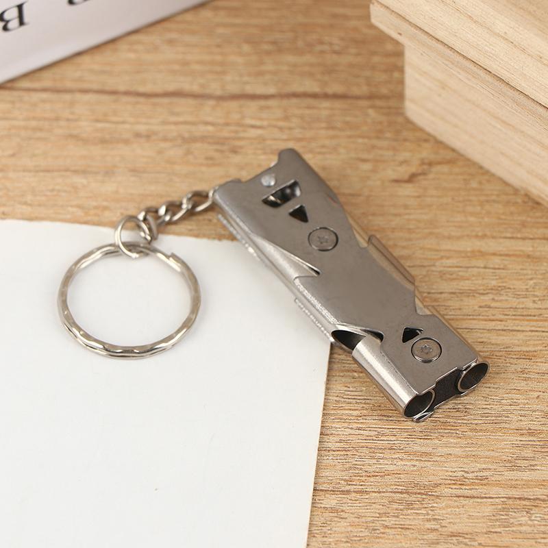 

1Pc High Decibel Stainless Whistle Double Tube Lifesaving Portable Emergency Keychain Whistle For Outdoor Hiking Camping Silver
