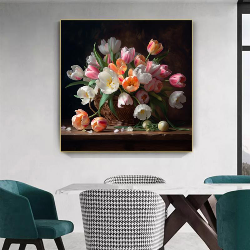 5d DIY Diamond Painting Cross Stitch Tulips Flower Basket Diamond Embroidery Mosaic Full Round Drill Home Decor Arts