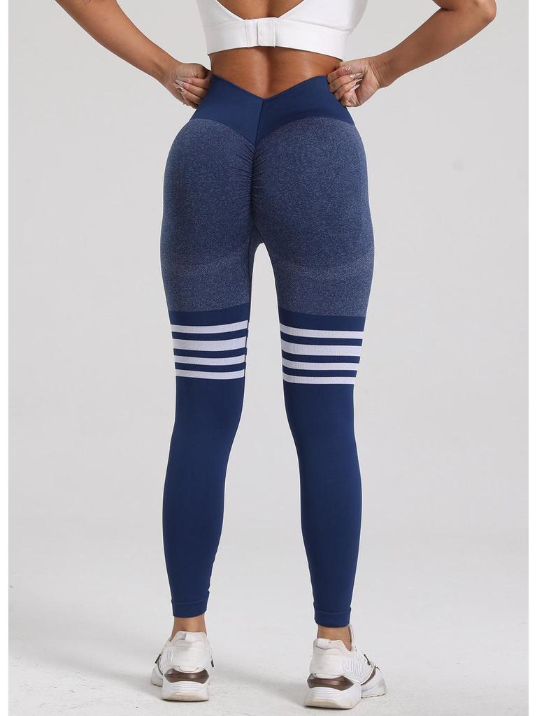 Damen High Waist Gestreifte Yoga Leggings - Schnelltrocknend, Hüftlift, Fitness- & Laufhosen