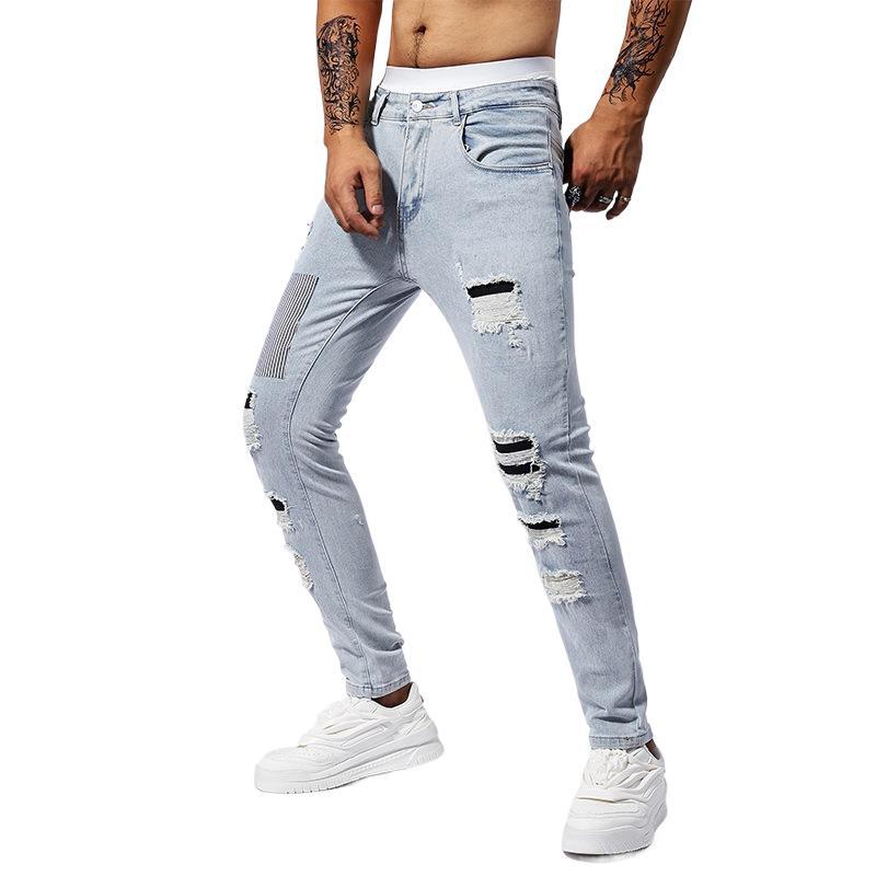 

Cotton-Embroidered Ripped Print Fashion Men s Jeans 29 синій