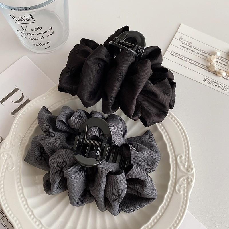 New Temperament Bow Hair Clip Women's Black Satin Shark Clip Fashion Hair Accessories