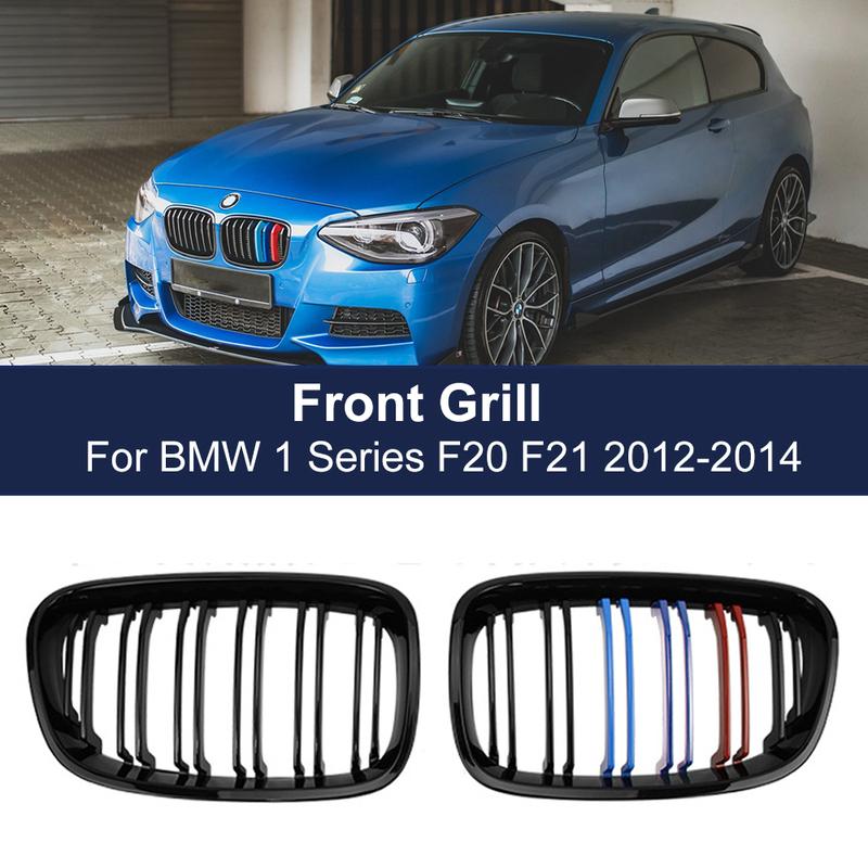 

M Color Front Kidney Grill Grille For Bmw F20 F21 1 Series 2011-2014 Glossy Black Double Slat Racing Sport Grills