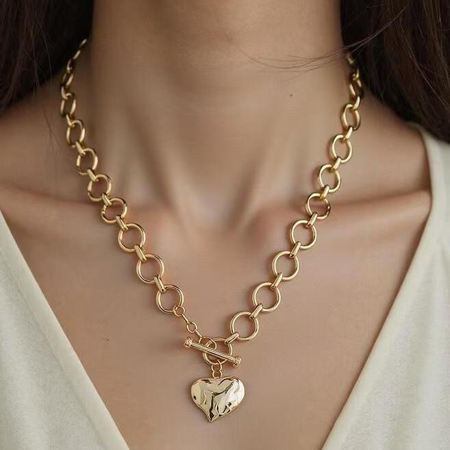 European and American Cross Pendant Necklace with OT Buckle Chain - Punk Style Heart Design for Women