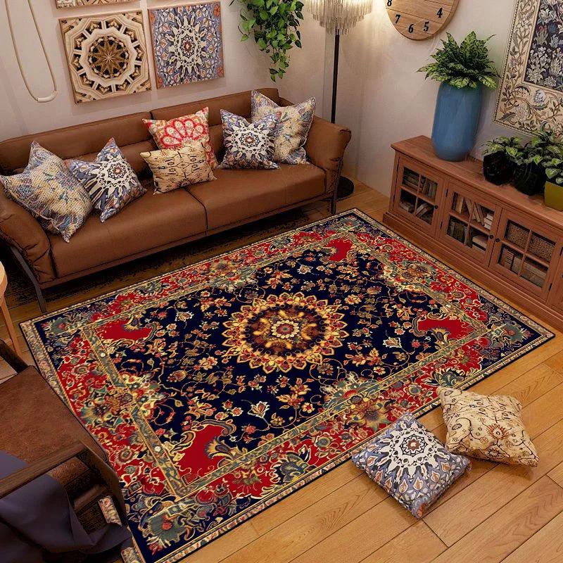 Retro Ethnic Carpets Turkish Persian Rug for Living Room Bedside Bedroom Vintage Floor Mat Entrance Doormat Carpet Large Rug