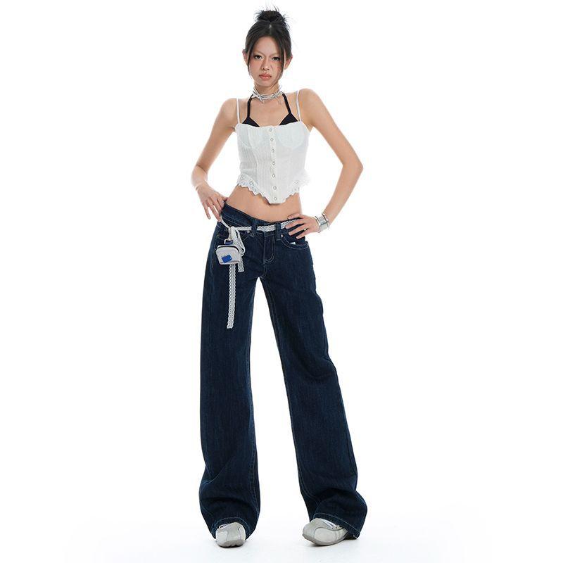 Spring Raw Denim Tone Y2K Low Waist Narrow Straight Drape All Match Slim Denim Pants For Ladies Casual Pants Oversize Denim Trousers
