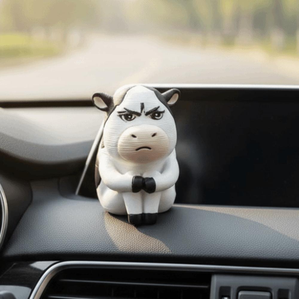 Ugly-cute Cute Cow Doll 3D Printed Car Ornament Grass Cow Figure Desktop Decor