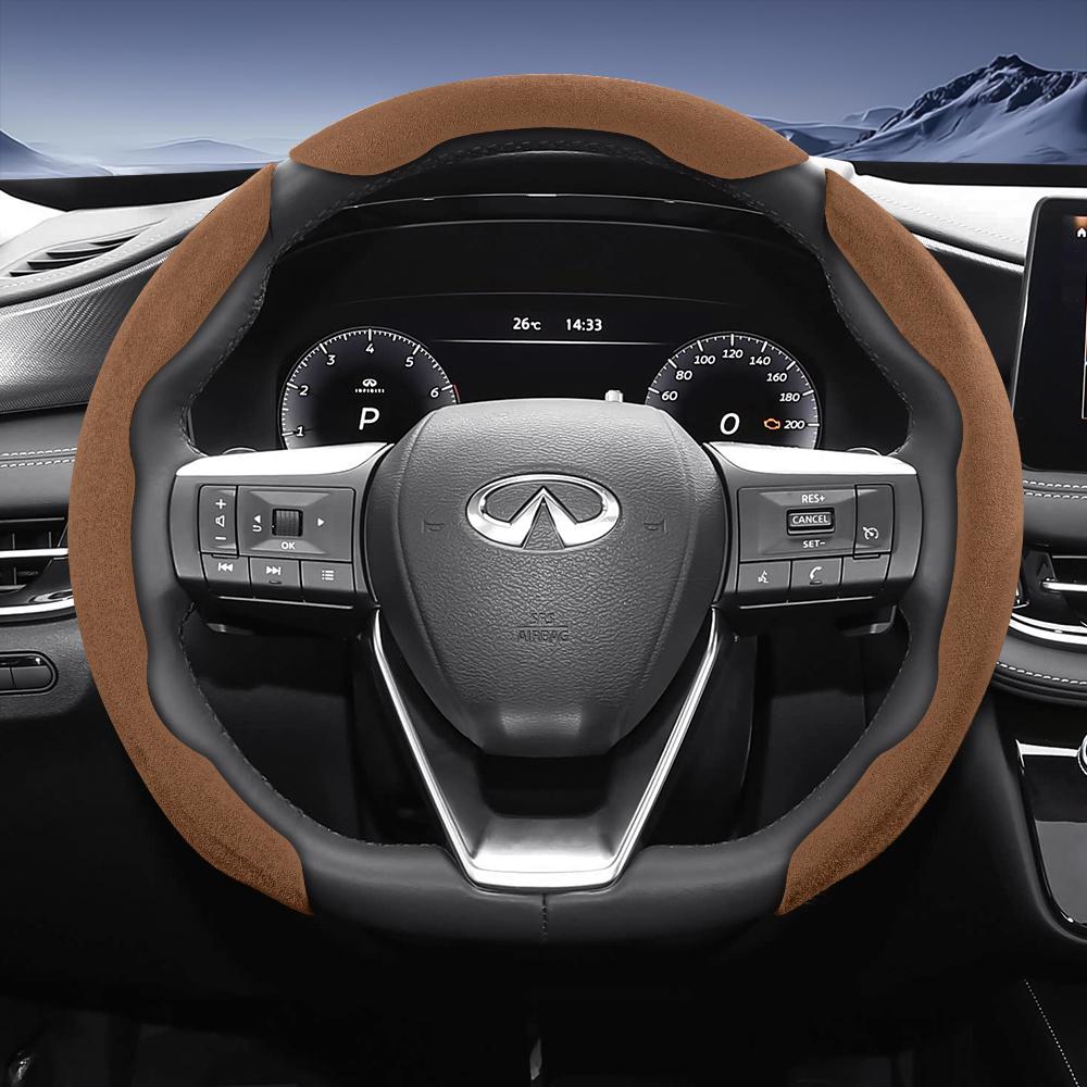 bpzsw1 Suitable for Infiniti Sports Suede Leather Steering Wheel Cover with Split Snap-On Design for Models Such as Q50 Qx50 Qx55