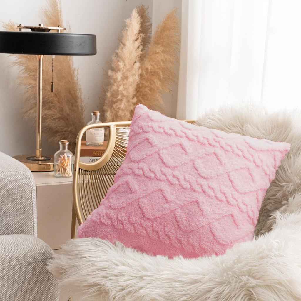 1pc, Soft  Plush Geometric Style Cushion Cover With Double Sided ,Home Decor, Bedroom,Living Room,18'' *18''/45cm* 45cm, No Pillow Core