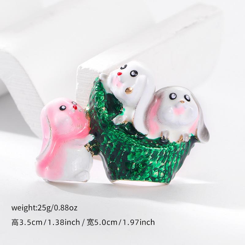 Japan and Korea Cherry Blossom Painted Rabbit Brooch Simple Cute Animal Small Pin Pin Suit Accessories Alloy Oil Drip Brooch