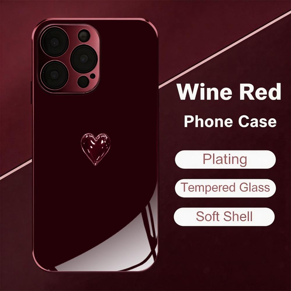 Liebesmuster galvanisierte rote Glas-Handyhülle geeignet für iPhone 17 16 15 14 13 12 11 Pro Max Plus sturzsicher und stoßfest